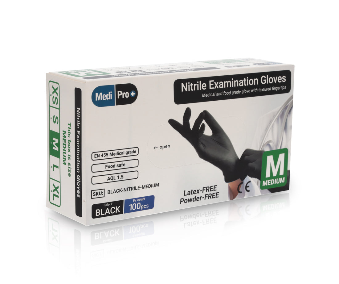 Black Nitrile Gloves - Box of 100 - Medium