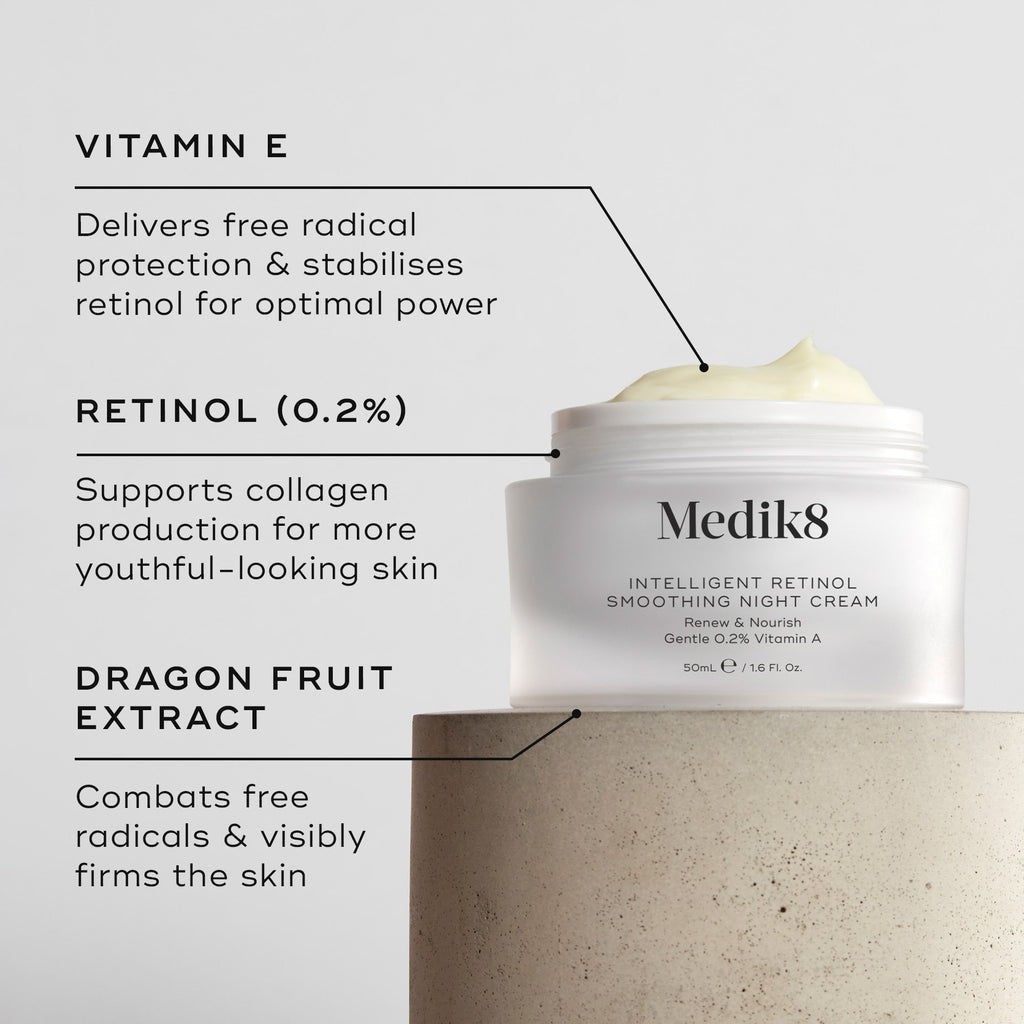 Medik8 INTELLIGENT RETINOL® SMOOTHING NIGHT CREAM
Renew & Nourish Gentle 0.2% Vitamin A