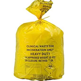 Yellow Heavy Duty Clinical Waste Bags - 90L Large - 1 Roll of 25