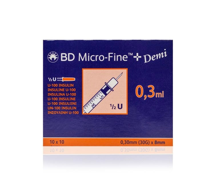 BD 0.3ml Insulin Syringe & Needle 8mm x 30g x 100
