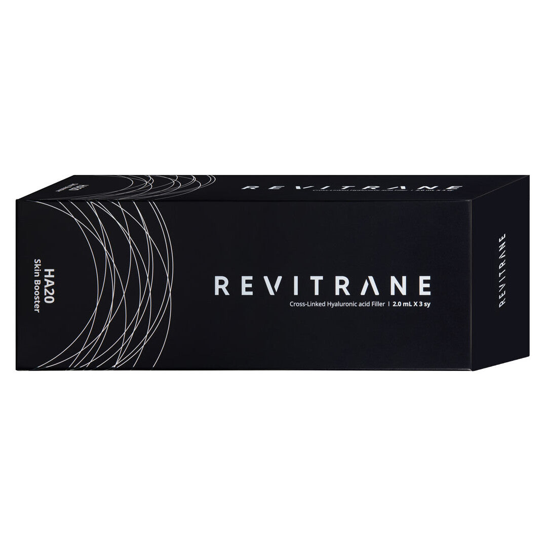 Revitrane HA20 Skin Booster 3x 2ml product boxes neatly arranged on a white background, emphasizing the product's professional and clean design.