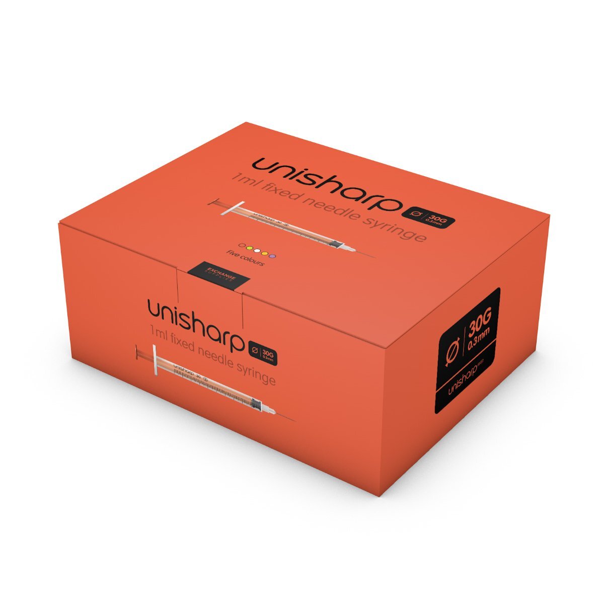 Unisharp 1ml Fixed 30G 0.5" Red x 100