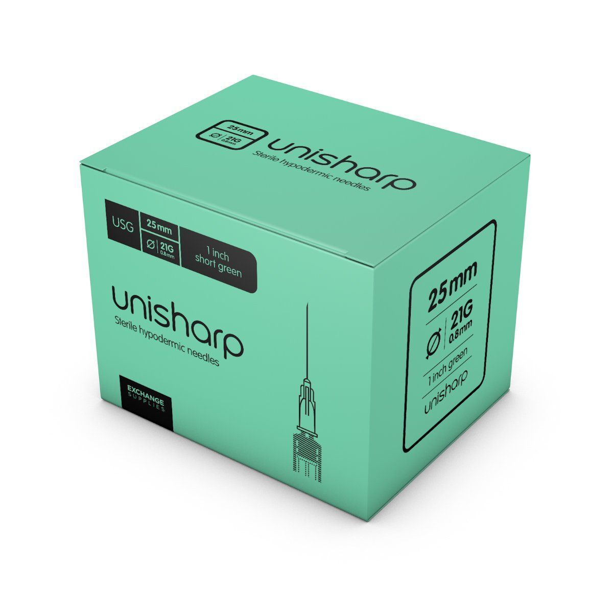 21G 1.5" (38 mm) Needle (Green) - Unisharp x 100