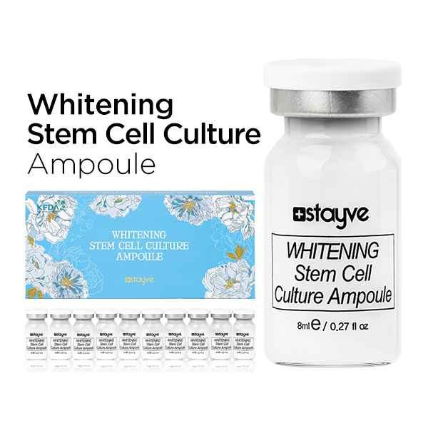 Stayve Booster Whitening Stem Cell Vial product in its sleek packaging displayed on a white background, emphasizing its skin brightening and anti-aging qualities.